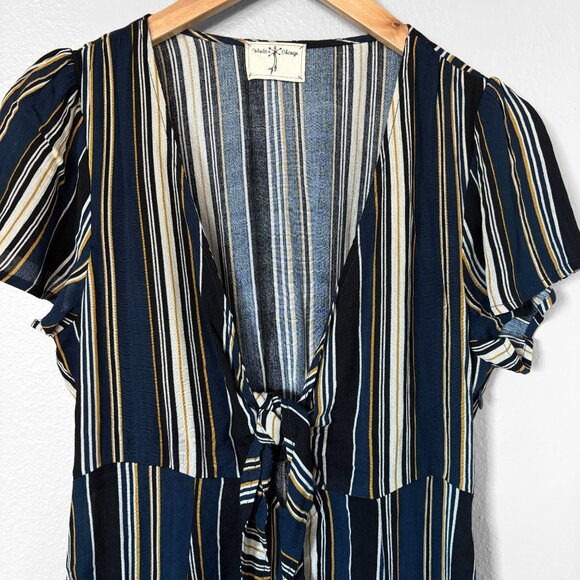 Winds of Change Striped Blue and Yellow Mini Dress Womens Small Boho Feminine - Picture 2 of 16